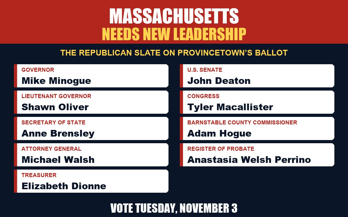 Massachusetts Needs New Leadership: the Republican slate on Provincetown’s ballot